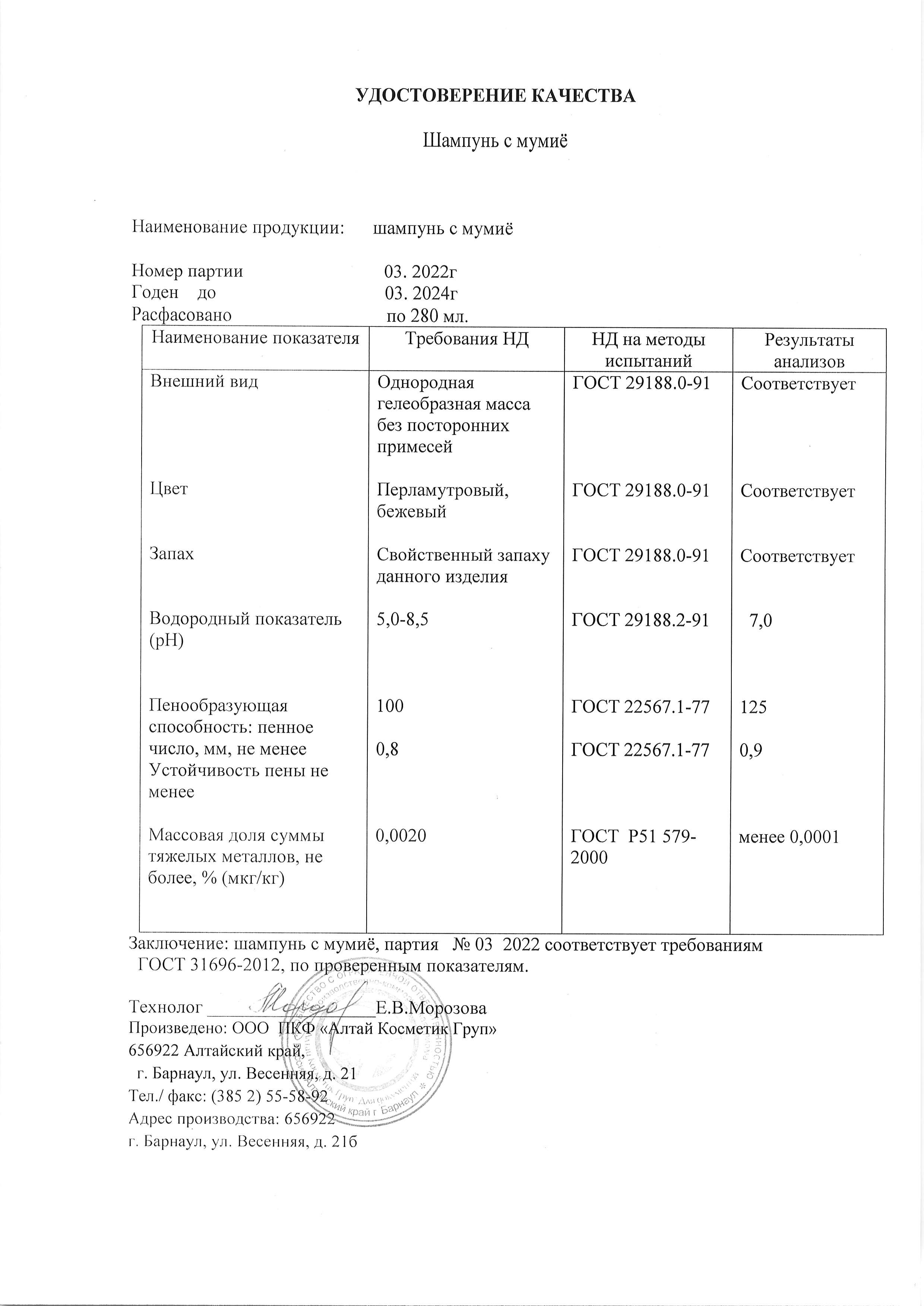 Паспорт №032022